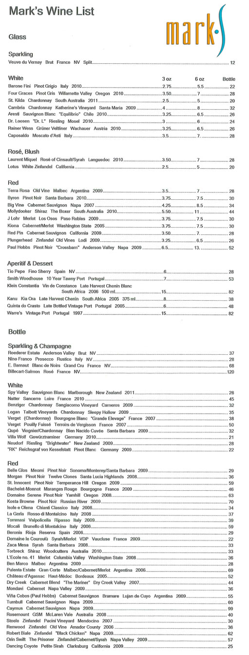 Wine Menu